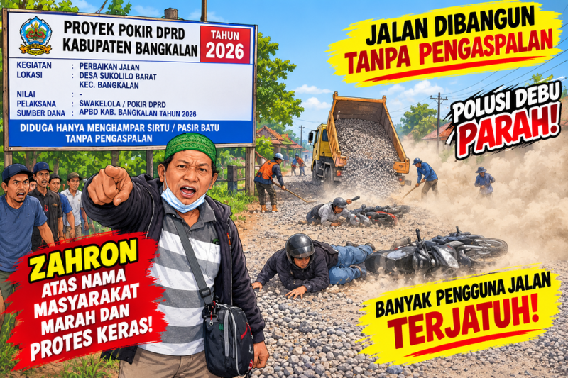 Proyek Pokir DPRD Bangkalan Perbaikan Jalan Desa Sukolilo Barat Diduga Dikerjakan Asal-asalan Menyebabkan Polusi Udara Parah